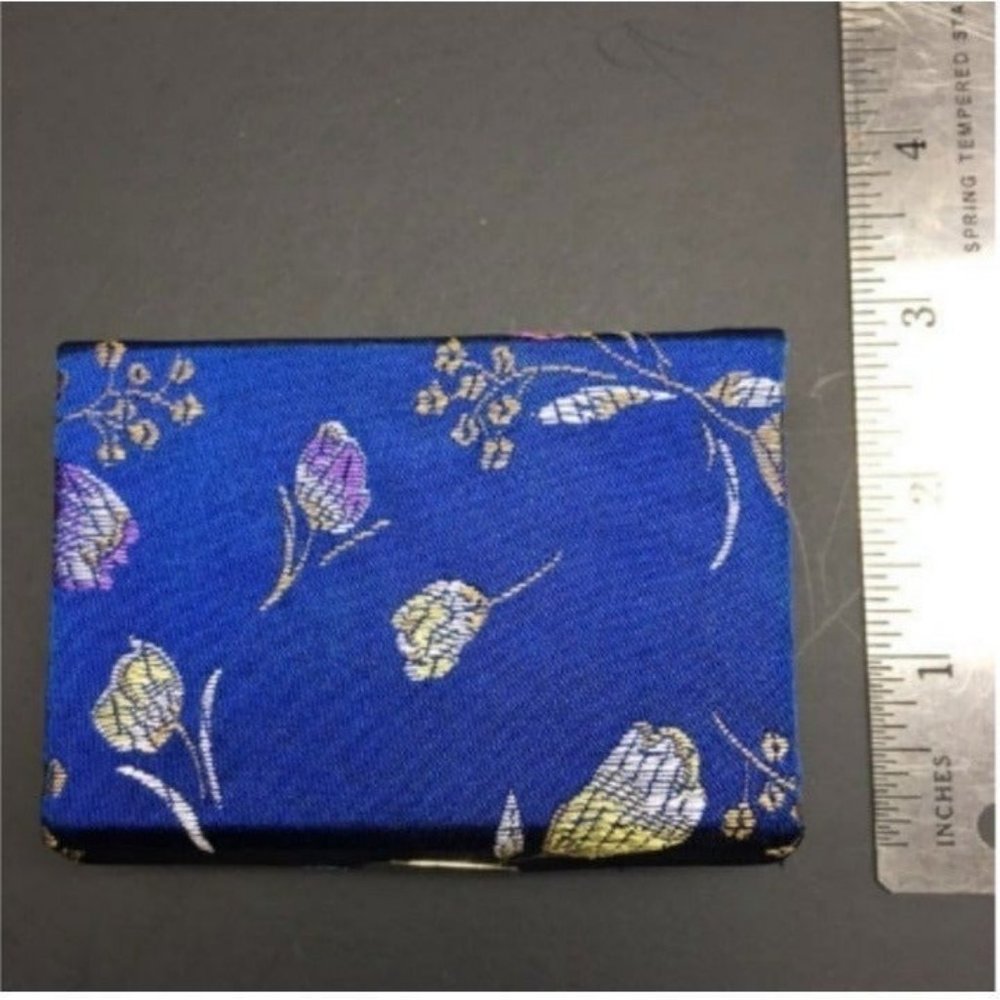 Mirrored Double Lipstick Case As Is Blue Floral Red Lining VTG Retro Rockabilly